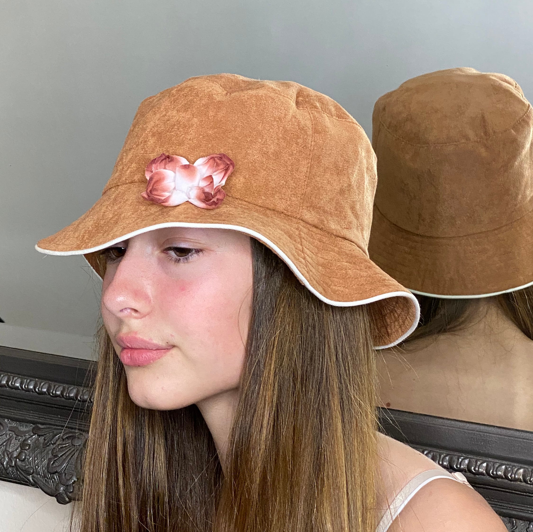 Ultra Faux Suede Bucket Hat in Brown With Flower - Etsy display picture 1