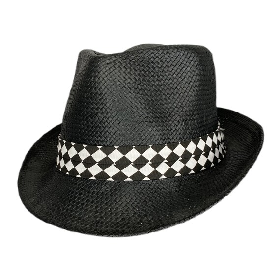 Unisex Black Straw Fedora mit schwarz weiBem Band Etsy