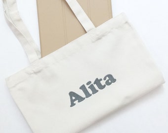 Custom Name, Text Tote Bag- Natural canvas Tote Bag- Embroidery -Personalized Gift