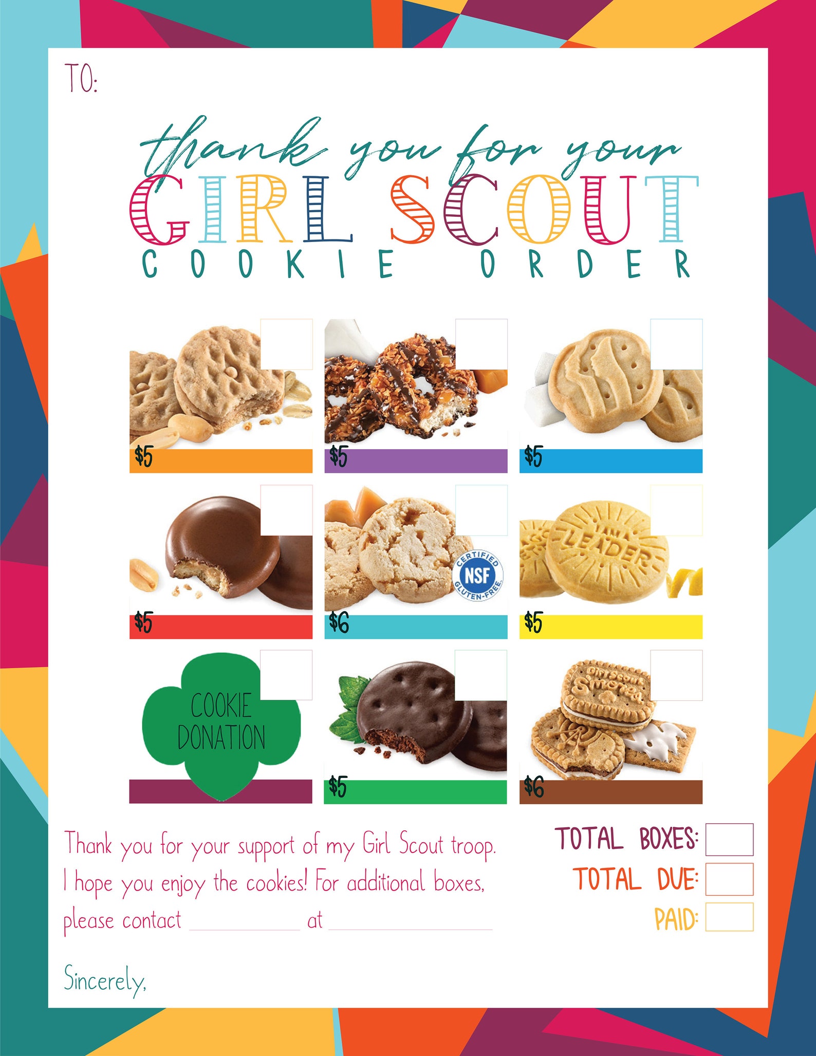 Printable Girl Scout Cookies Little Brownie Bakers Receipt Etsy