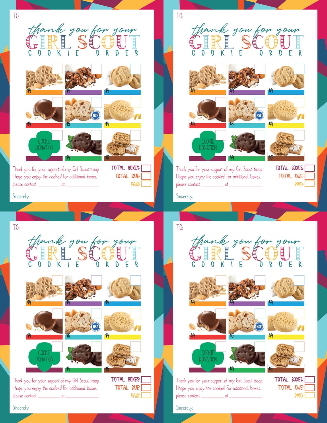 Printable Girl Scout Cookies Little Brownie Bakers Receipt Etsy