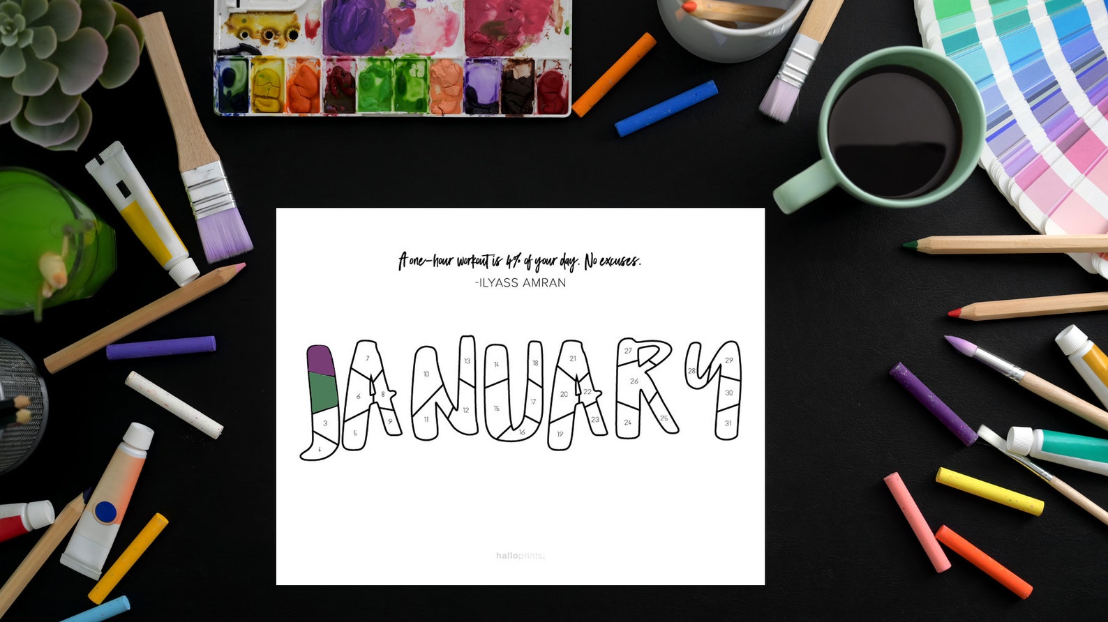 Workout Coloring Calendar, Coloring Pages, Printable Coloring Sheet