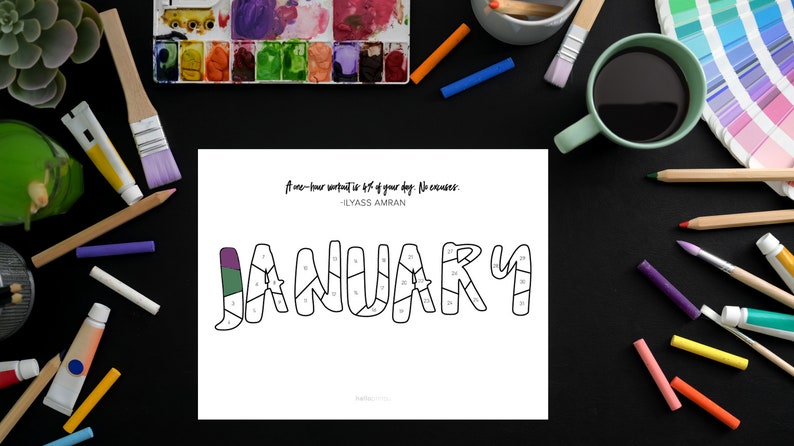 Monthly Workout Calendar Coloring Page Print Habit Forming Etsy