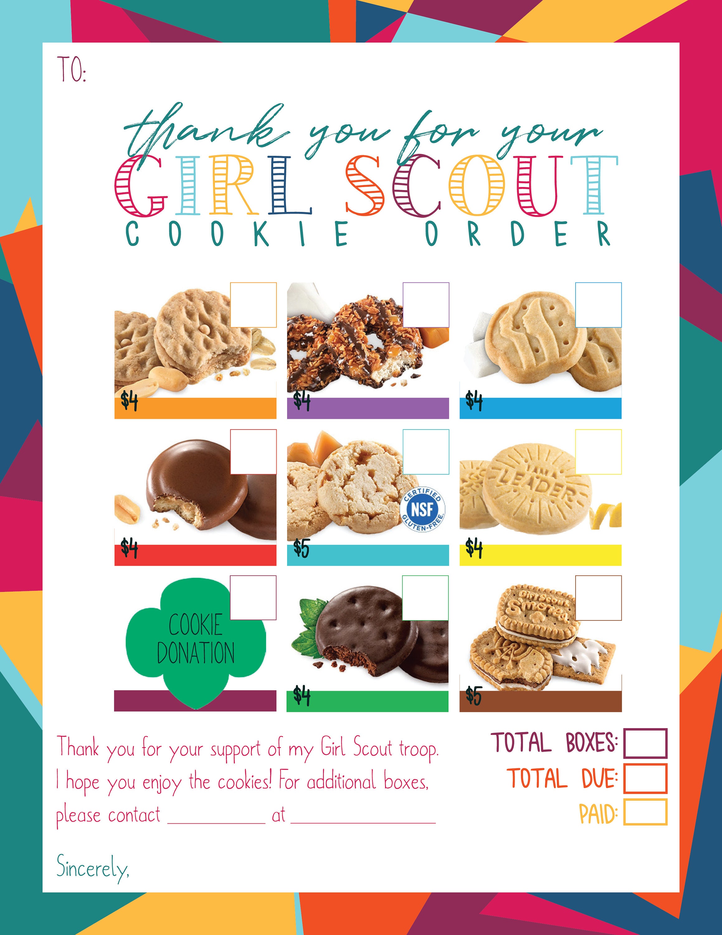 Printable Girl Scout Cookies Little Brownie Bakers Receipt Etsy