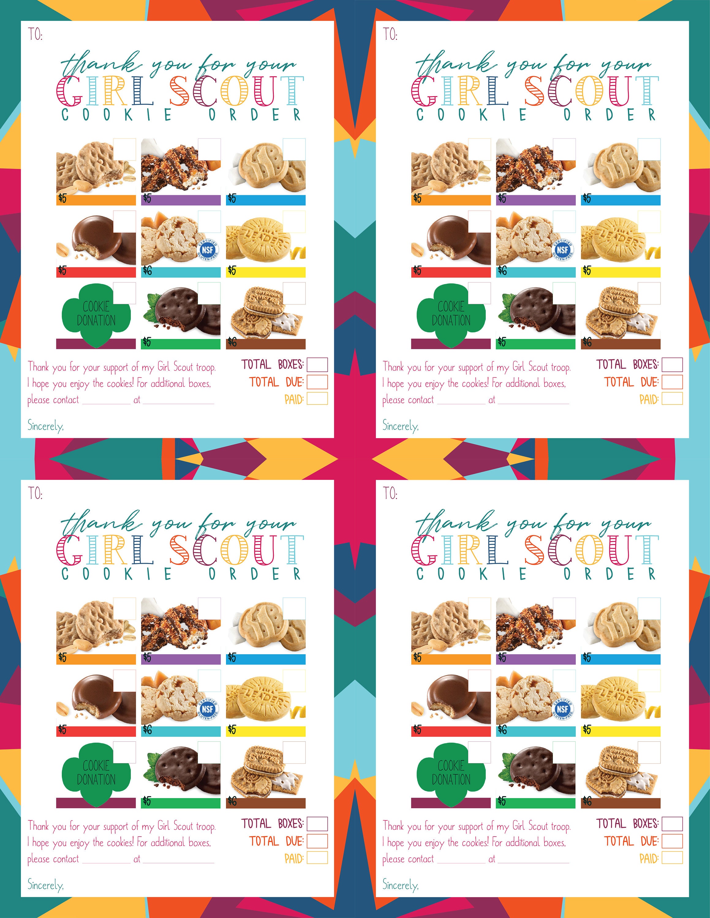 Printable Girl Scout Cookies Little Brownie Bakers Receipt | Etsy