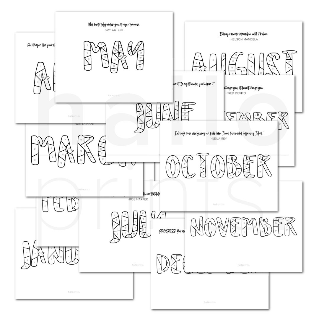 Workout Coloring Calendar Coloring Pages Printable Coloring Sheet 