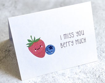 Miss you Berry much Card - Cute I Miss You card with matching Envelope