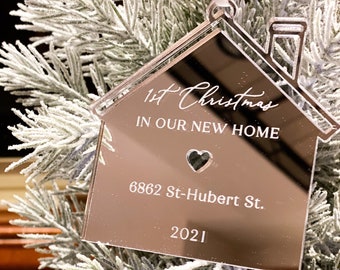 First home Christmas ornament - Personalized Christmas ornament with street address - Custom mirror bauble new home