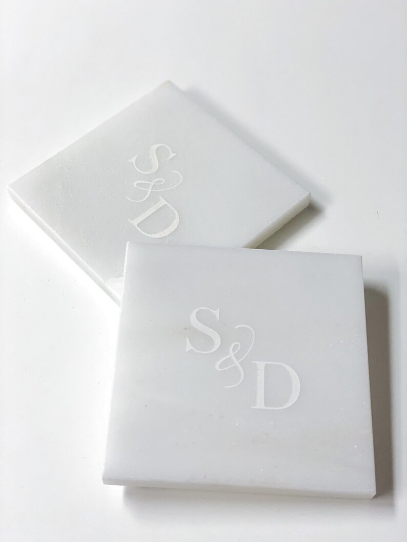 Personalized White Marble Coasters Set of 2 or 4 Engraved Etsy