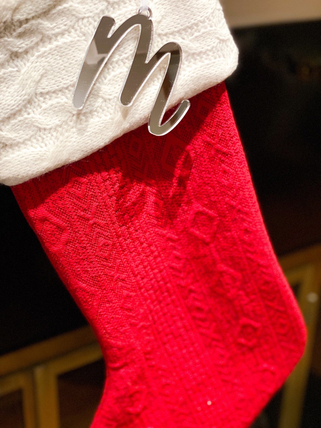 Christmas Stocking Letter Script Initial Monogram Ornaments Christmas Gift Tag Alphabet Etsy