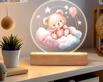 Veilleuse personnalisée pour bébé, lampe de nuit animal avec nom, lampe de nuit dans les bois, cadeau nouveau-né, cadeaux d'anniversaire de Noël, cadeau pour tout-petit