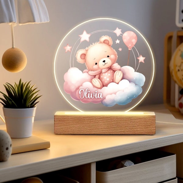 Veilleuse personnalisée pour bébé, lampe de nuit animal avec nom, lampe de nuit dans les bois, cadeau nouveau-né, cadeaux d'anniversaire de Noël, cadeau pour tout-petit