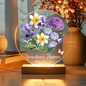 Mom&#39;s Garden Night Light, Birth Month Flower Custom Night Light, Grandkids Name Flowers Lamp, Mother&#39;s Day Gift, Family Birth Flower Gift