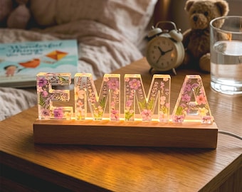 Regalo personalizado para el primer cumpleaños de una niña: luz de noche floral con nombre personalizado y monograma para la habitación de su bebé. Decoración de recuerdo para bebé de un año.