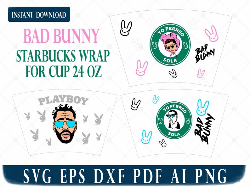 Download Bad Bunny WRAP SVG Starbucks Muster Svg und Png enthalten ...