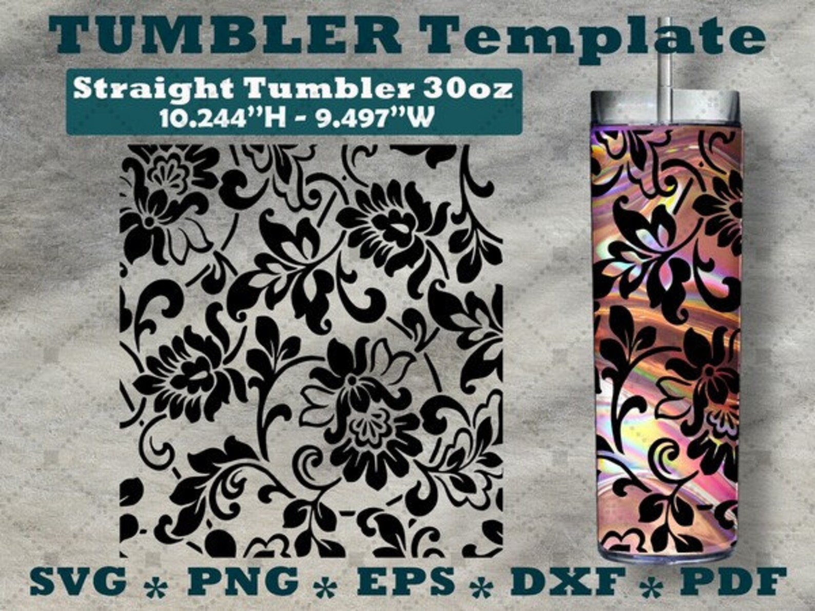 Tumbler Template SVG 30oz Straight Flower skinny Etsy