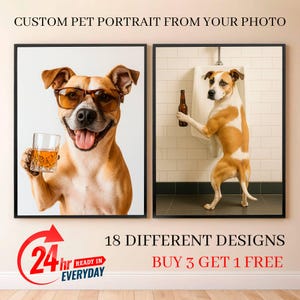 Custom Pet Portrait, Dog in Toilet, Funny Dog Bathroom Print, Dog Reading Newspaper on Toilet, Funny Bathroom Poster, Personalized Dog Gift