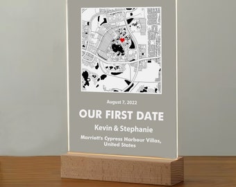 Personalized Our First Date Map, Acrylic Plaque Where We Met, Anniversary Gift, Custom Couple Gift, Minimalist Home Decor