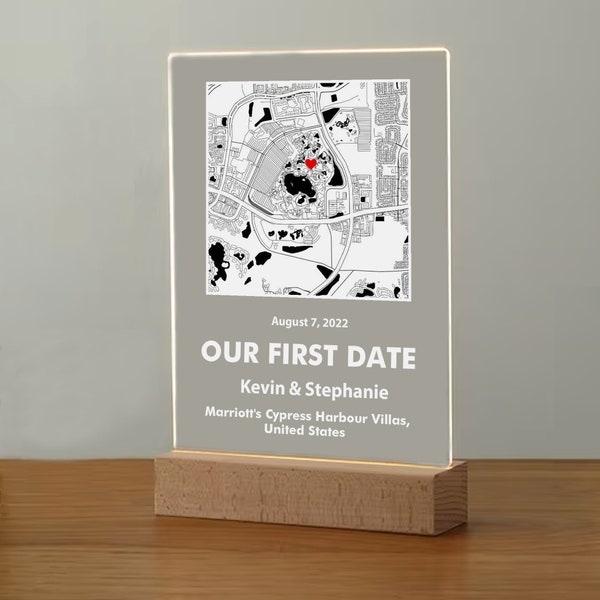 Personalized Our First Date Map, Acrylic Plaque Where We Met, Anniversary Gift, Custom Couple Gift, Minimalist Home Decor