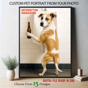 Personalized Pet Portrait,Funny Cat or Dog Bathroom Art,Wall Art,Home Decor,Digital Download