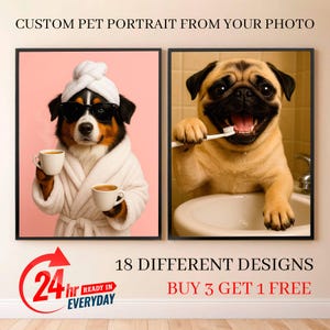Custom Pet Portrait, Dog in Toilet, Funny Dog Bathroom Print, Dog Reading Newspaper on Toilet, Funny Bathroom Poster, Personalized Dog Gift