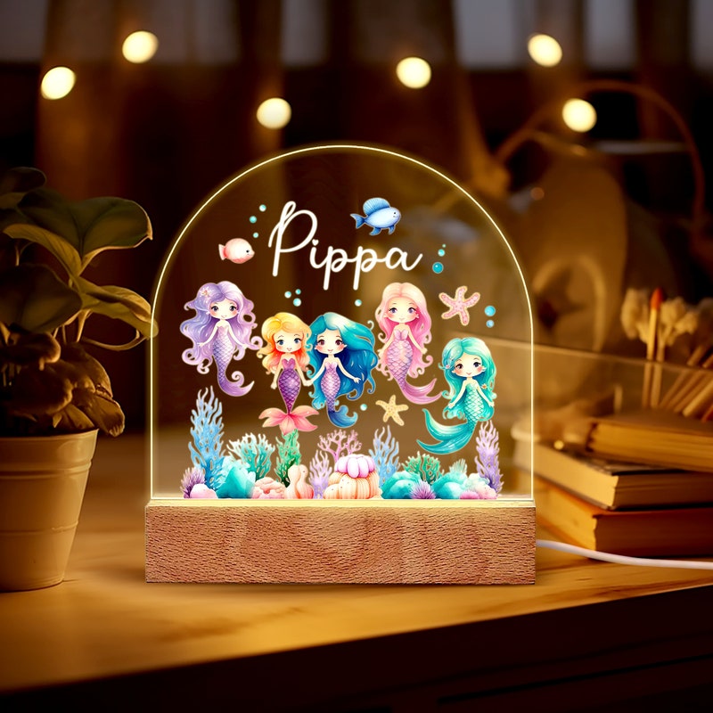 Kids Custom Colorful Acrylic Night Light Baby Mermaid for Kids | Birthday Gift for Girls Custom Handmade Led Kids Unique Bedroom Decor