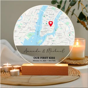 Carte de l'endroit où nous nous sommes rencontrés pour la première fois, cadeau d'anniversaire pour lui, plaque Map Our First Date, anniversaire de mariage d'une femme, cadeau de premier rendez-vous pour petite amie, là où tout a commencé