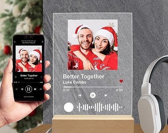 Placa de canción acrílica con foto personalizada - Luz nocturna con foto personalizada con panel acrílico con código de canción escaneable - Llavero de panel acrílico con foto personalizada