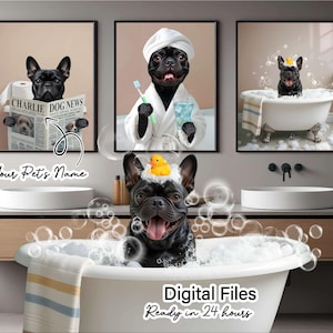 Custom Pet Portraits, Funny Dog or Cat Portrait, Pet in Bathtub, Dog in Toilet, Personalized pet gift, Kids Bathroom Art, Dog Mom