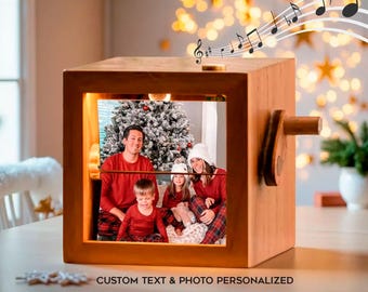 Custom Photo and Music Flipbook Frame Engraved Text Animation Machine Hand-cranked Photo Album with Light Anniversary Gifts Couple Gifts