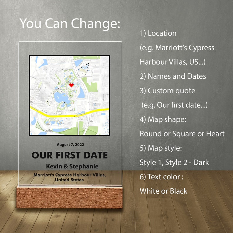 Where We First Met map, anniversary gift for him, Map Our First Date plaque, Wife anniversary, first date Girlfriend gift,where it all began image 6