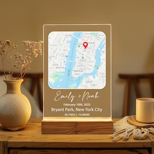 Unser erstes Date Acrylglas Plaque Star Map Nachtlicht The Place We Met Light Benutzerdefinierte Karte Nachtlicht Valentinstag Geschenk für Ihn Sie