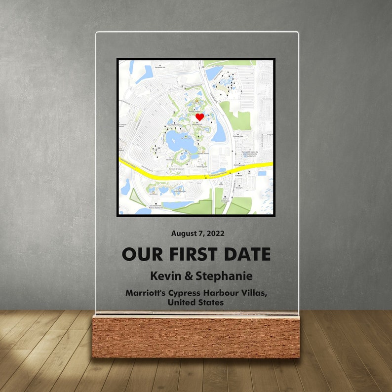 Where We First Met map, anniversary gift for him, Map Our First Date plaque, Wife anniversary, first date Girlfriend gift,where it all began image 1