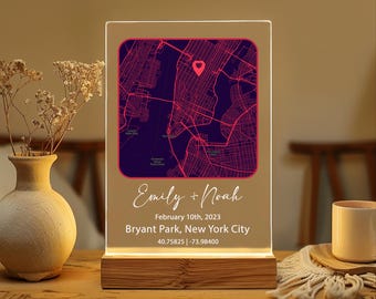 Our First Date Acrylic Plaque, Star Map Night Light, The Place We Met Light, Custom Map Night Light, Valentines Day Gift For Him, Her