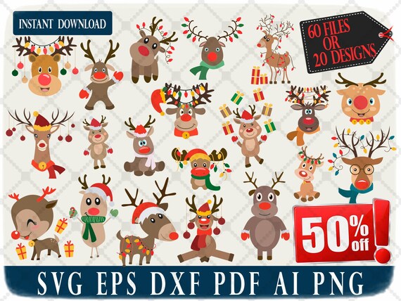 Download Christmas Reindeer Face Svg Christmas Svg Deer Svg Monogram Etsy