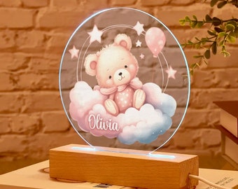 Personalized Baby Night Light: Woodland Animal Lamp, Newborn Gift