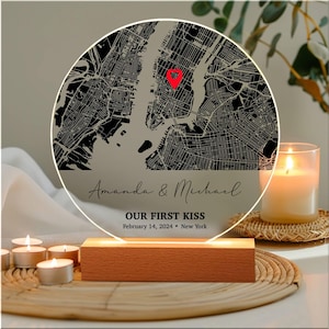 Carte premier rendez-vous personnalisée, plaque acrylique où nous nous sommes rencontrés, carte personnalisée où tout a commencé, cadeau d'anniversaire, décoration d'intérieur minimaliste