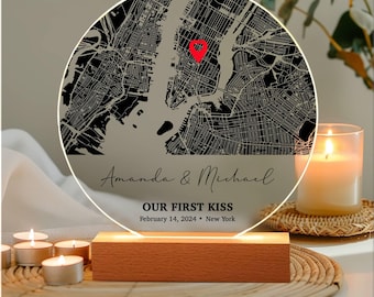 Custom First Date Map, Acrylic Plaque Where We Met, Personalized Where It All Began Map, Anniversary Gift, Minimalist Home Decor