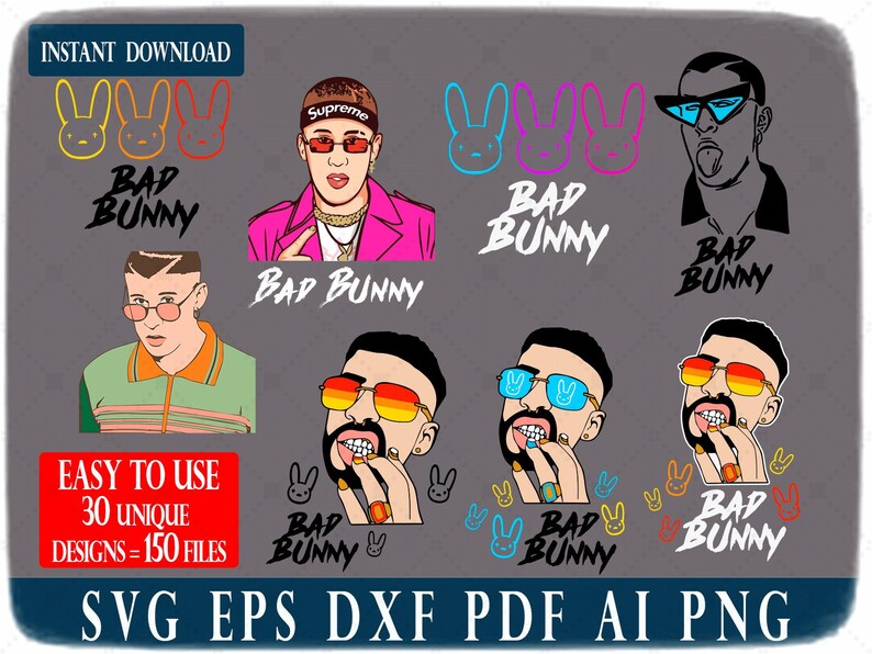 Download Bad Bunny Bundle 30 Bad Bunny Yo Perreo Sola Svg Bad Bunny ...