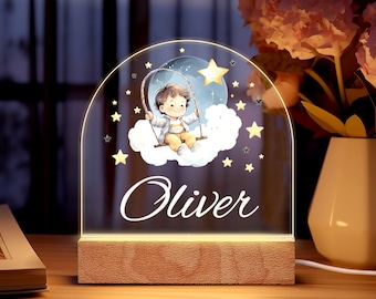 Custom night light, Moon & stars butterfly or rainbow for kids room decor, personalize with your name