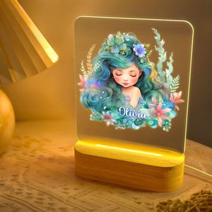 Mermaid Kids Personalized Acrylic Night Light | Perfect Birthday Gift for Girls or Boys Custom Name Handmade Led Kids Bedroom Decor