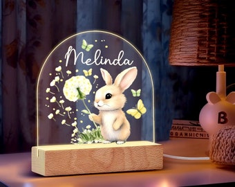 Personalized Rabbit Night Light: Acrylic Kids Bedroom Lamp