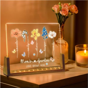 Mom&#39;s Garden Night Light, Birth Month Flower Custom Night Light, Grandkids Name Flowers Lamp, Mother&#39;s Day Gift, Family Birth Flower Gift
