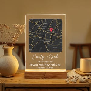 Mapa personalizado do primeiro encontro | Placa de acrílico Where We Met | Presente de aniversário personalizado | Presente de noivado para casais | Lembrança de casamento