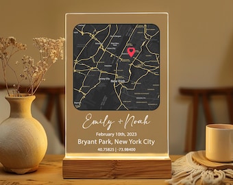 Carte personnalisée du premier rendez-vous | Plaque acrylique où nous nous sommes rencontrés | Cadeau d'anniversaire personnalisé | Cadeau de fiançailles pour couple | Souvenir de mariage