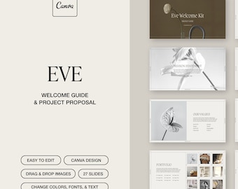 EVE - Canva Media Kit/Welcome Guide & Projektvorschlag | Entworfen in Canva | Saubere und professionelle Präsentation