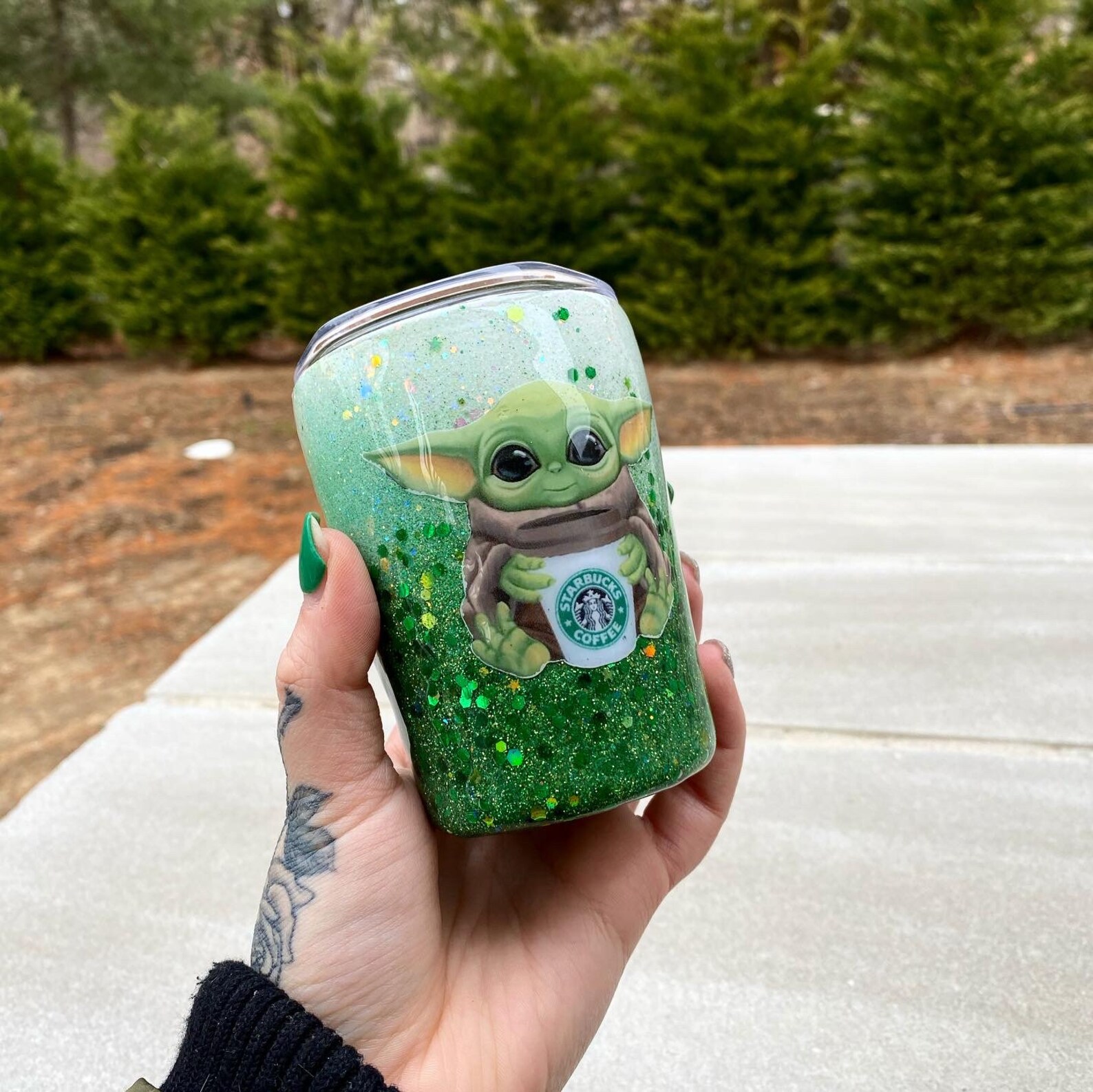 Baby Yoda Tumbler Ombre Glitter Tumbler Green and White Etsy