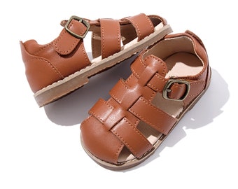 Baby boy Toddler Sandals, Brown boy Fisherman sandals, hard sole sandals, Toddler Sandals Boy, Closed Toe Sandals, Baby Girl Sandal