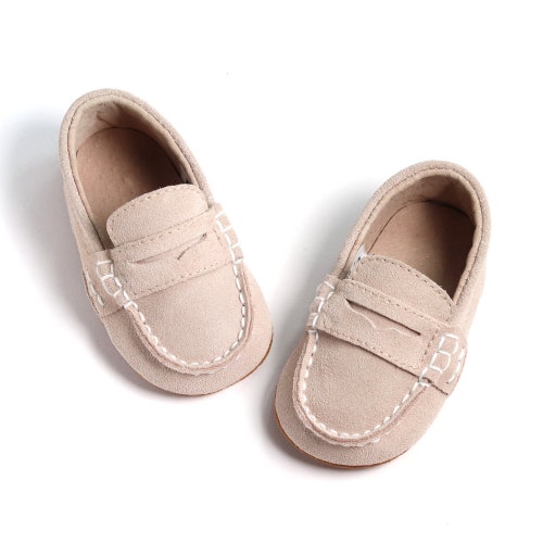 Baby Toddler Light Beige Suede Leather Boys Loafers, Moccasins Shoes, Boy Baptism Shoes, Boys Wedding Shoes, Boys Formal Shoes
