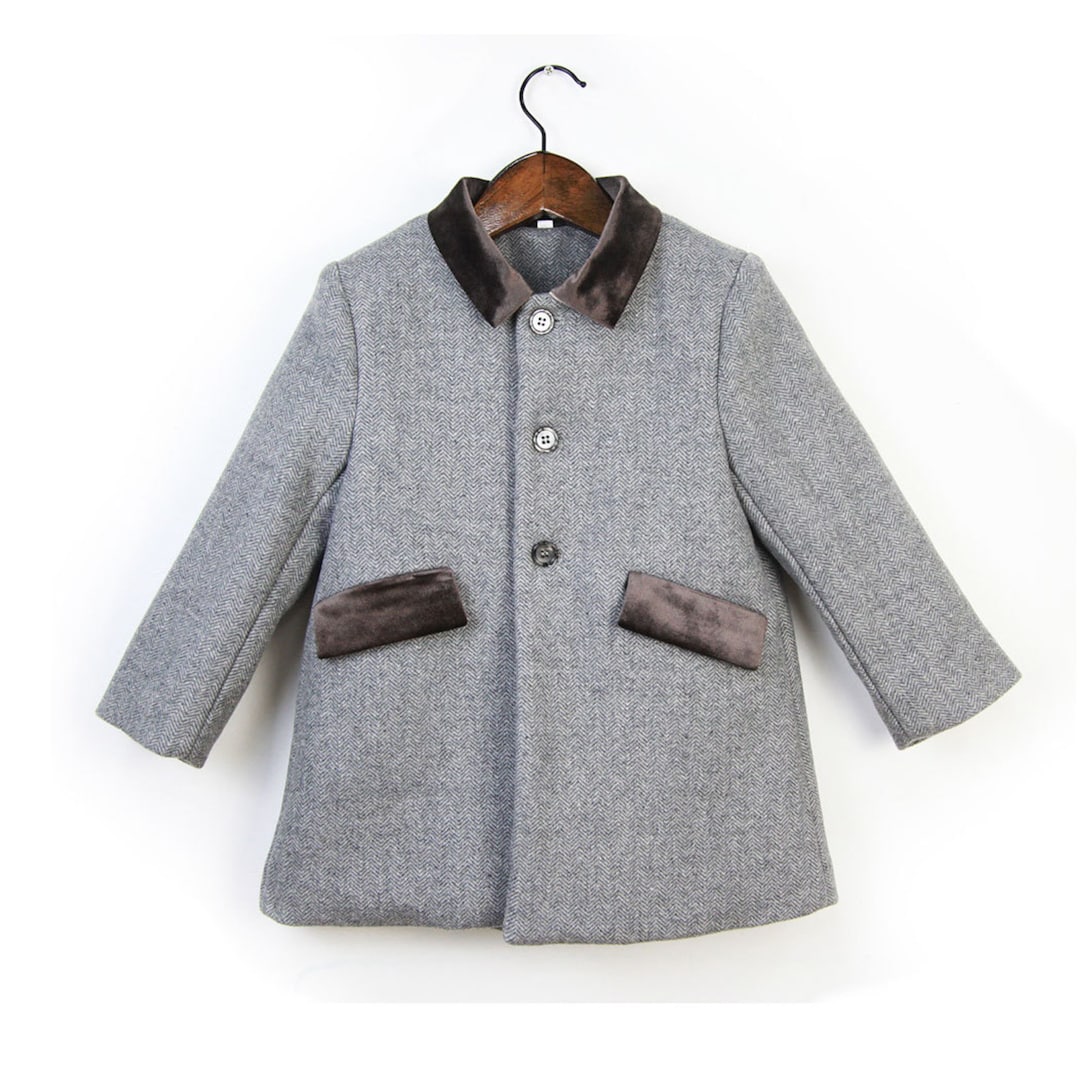 Boy Herringbone Pattern Wool Coat Boy Winter Coat Boy Etsy